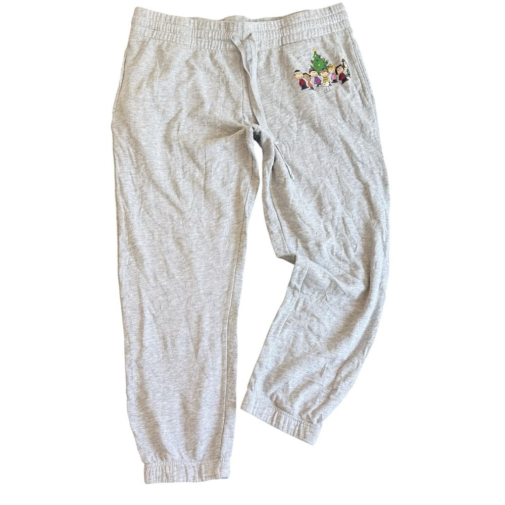 Peanut Christmas Unisex Jogger Sweatpants XL Gray Cotton Snoopy & Friends
